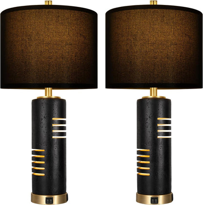 27.5" Faux Stone Table Lamps Set of 2 with USB and Night Light8