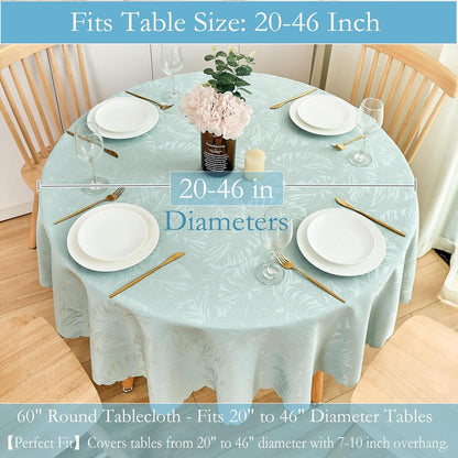 Round Tablecloth 60 Inch Jacquard Table Cloths Waterproof Washable Wrinkle Free Leaves Soft Fabric Tables Cover for 20-48”Table-Dinning Outdoor Birthday Party Kitchen & Linens(Aqua)3