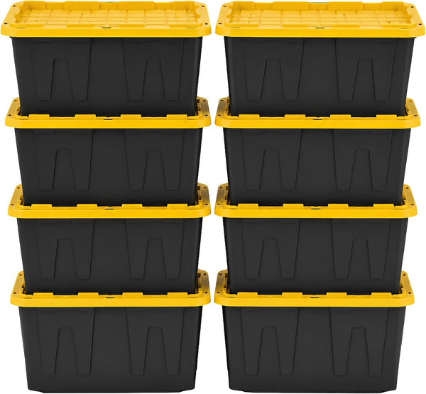 8 Pack 27 Gallon Heavy Duty Storage Totes with Lids, Stackable Plastic Storage Containers, Industrial Organizer Containers for Garage, Basement, Closet, Moving, Camping & Outdoor Storage1