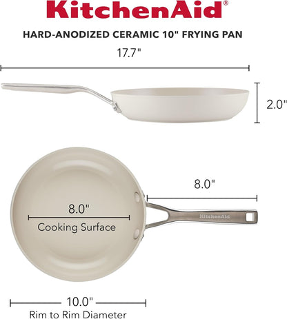 Kitchenaid Hard Anodized Ceramic Nonstick Cookware Frying Pan/Skillet, 10 Inch Non Stick Fry Pan with Stainless Steel Handle - Porcelain White2