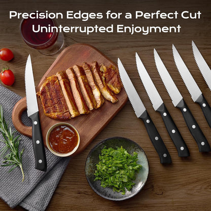 14 PCS Knife Set with Oak Wood Block,High Carbon Stainless Steel Kitchen Knife Set with Chef Knife, Santoku, Bread, Paring,Steak Knives, Kitchen Shears Sharp Knife Block Set with Sharpener2