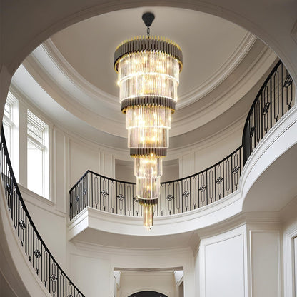 Luxury Black Gold Chandelier for High Ceilings 7-Tier Chandelier for Staircase Foyer Villa Large Farmhouse Crystal Ceiling Lighting D32 in × H95 In2