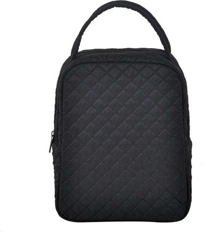 Large Quilted Fabric Cotton Reusable Inusulated Lunch Tote Bag Cooler Snack Bag Women Pretty Thermal Lunch Box Storage Gift Bag for Work & Outdoor (Black)8