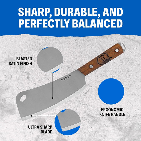 Tool & Knife Cleaver Knife - Blasted Satin Finish - 1075 High Carbon Steel - Walnut Rivet Handle - 7.17 in Blade - 8.47Oz (2.2Mm Thick)4