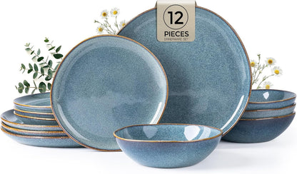 Ceramic Dinnerware Sets for 4, 12Pcs Plates and Bowls Sets Dishes1