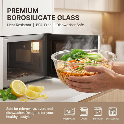 Glass Bowl Set of 3, Deep Sided Salad & Mixing Bowls,Stackable6