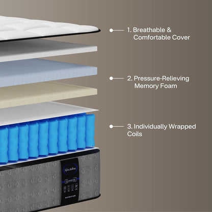 Twin Mattress, Medium Hybrid 8 Inch Twin Size Mattress in a Box | Cooling Gel Memory Foam with Pocketed Springs, Luxury Twin Bed Mattress, Colchones Twin Supportive Back Relief, Certipur-Us4