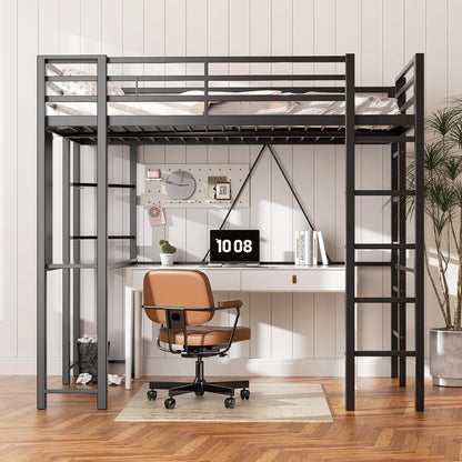 Loft Bed Full Size with Desk and Storage Shelves, Frame with 2 Side Ladders for Kids, Teens Adults, Spcace-Saving Noise-Free and Anti-Tilt Design, Black3