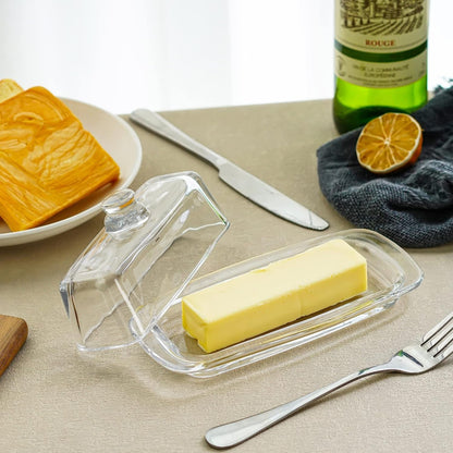 8'' Art Glass Butter Dish with Lid,Classic Covered 2-Piece Butter Container | Butter Dish for Countertop,Multi-Purpose Preserving Serving Dessert Tray Bowl,Dishwasher Safe5