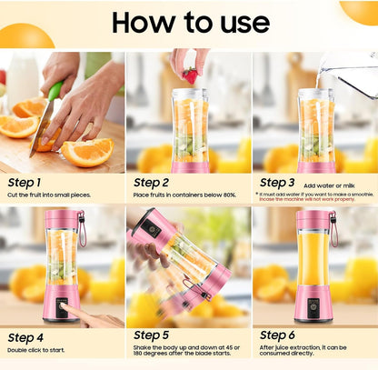 12Oz Personal Mini Portable Blender - Small Size Blender | Leak-Proof Travel Small Blender, Quick Mix, Easy Clean, 6 Steel Blades, Lightweight, Freshly Squeezed in Gym/Office/Travel5