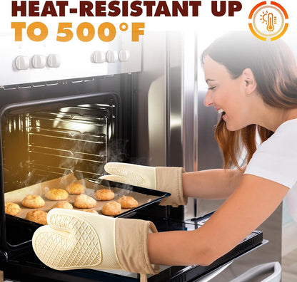 Silicone Oven Mitts (2 PCS), Waterproof Non Slip Grip Oven Gloves with Thick Soft Cotton Lining, Universal Fit Heat Resistant Kitchen Gloves for Baking, BBQ, Cooking and Grilling - White6