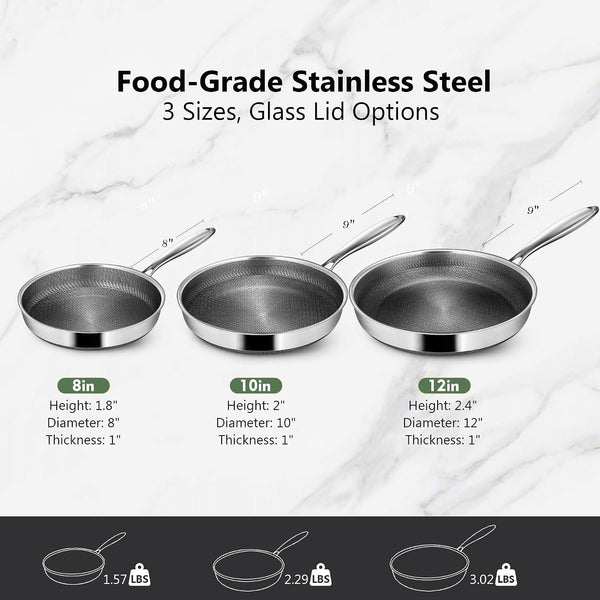 Non Stick Frying Pans, 12-Inch with Lid, Hybrid Frying Pans Nonstick Stainless Steel Skillets, Dishwasher & Oven-Safe, Stay-Cool Handle, PFOA Free Cookware, Compatible with All Cooktops8