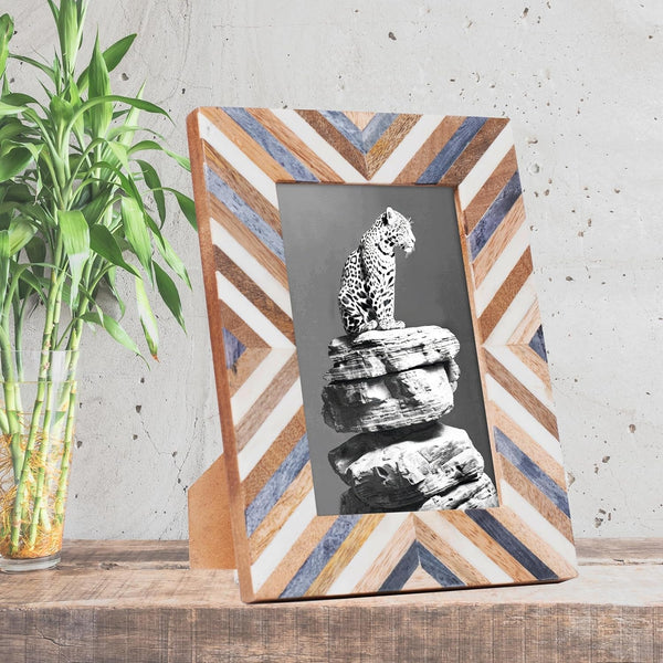 Handmade Picture Photo Frame Chevron Herringbone Art Inspired Vintage Table-Top/Wall Décor Frames (4X6 Inches, Gray,White,Wood)2