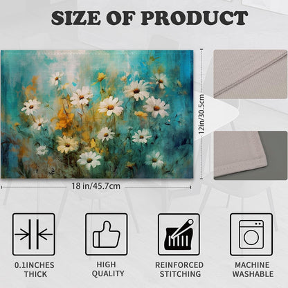 Retro White Daisy Placemats Set of 6 Linen Heat Resistant,Floral Modern Art Table Mats Washable Rustic Place Mats Decoration for Home Kitchen Dining Room Party 12X18 Inch2