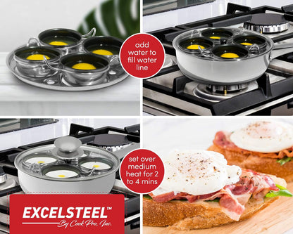 Non Stick Easy Use Rust Resistant Home Kitchen Breakfast Brunch Induction Cooktop Egg Poacher, 4 Cups, 18/10 Stainless Steel6