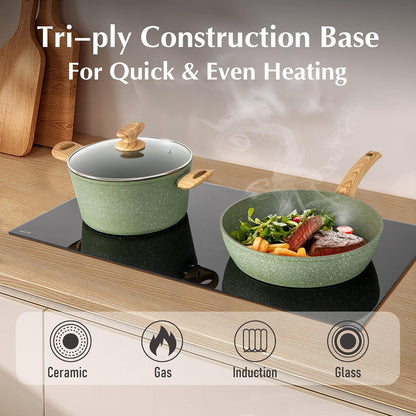 Pots and Pans Set Non Stick, 12 Pcs Kitchen Cookware Sets | Induction Compatible, Granite Nonstick Pans Set for Cooking, 100% PFOA & PFAS Free Non Toxic5