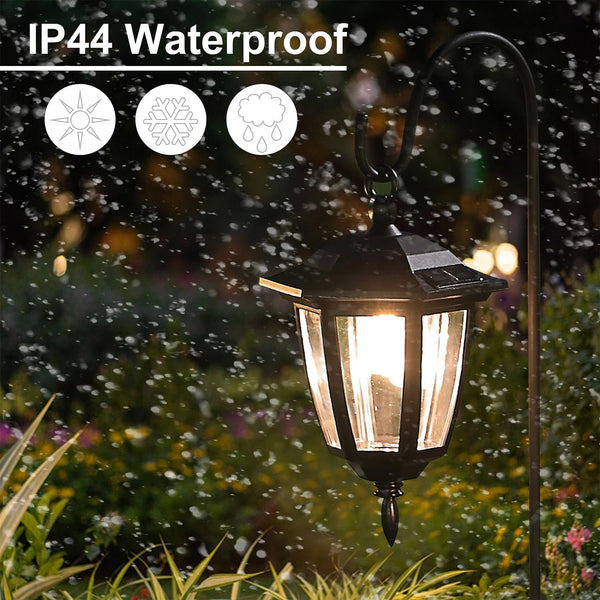 6 Pack Solar Hanging Lights Outdoor, Solar Powered Garden Decorative Lanterns with 6 X 38 Inch Shepherd Hooks, Waterproof Landscape Lighting for Lawn Patio Yard Pathway Driveway, Warm White5