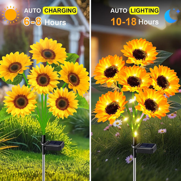 Solar Lights Outdoor Garden Decor 4 Pack, 24 Sunflower, Waterproof3