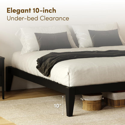 Thor Premium Solid Wood Bed Frame Queen, Japanese Joinery Bed Frame with Wood Slat Support, Platform Bed, No Box Spring Needed, Easy Assembly, Minimalist & Modern Style (Midnight Charcoal)6
