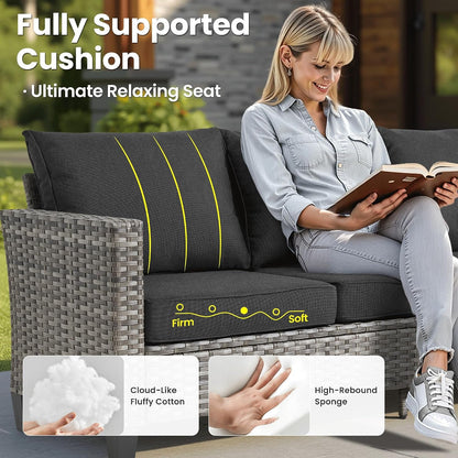 10 Pieces Patio Furniture Set with Swivel Chairs Rocking Gliders, 54" Fire Pit Table, Outdoor Sofa Couch with Solar Lights Table, Modern Deep Seat Wicker Rattan Conversation Set, Black8