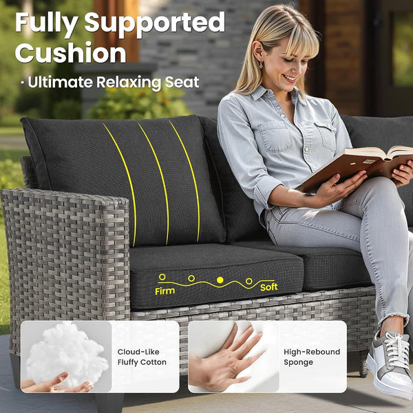 10 Pieces Patio Furniture Set with Swivel Chairs Rocking Gliders, 54" Fire Pit Table, Outdoor Sofa Couch with Solar Lights Table, Modern Deep Seat Wicker Rattan Conversation Set, Black8
