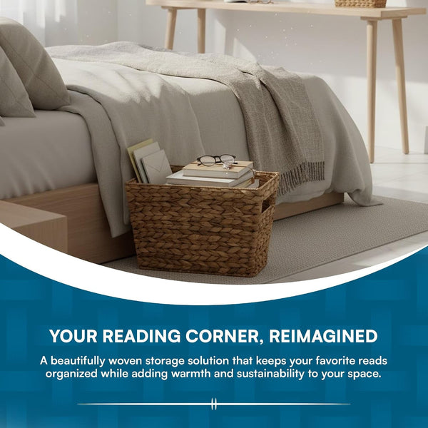 Woven Water Hyacinth Wicker Storage Basket, Magazine, Natural6