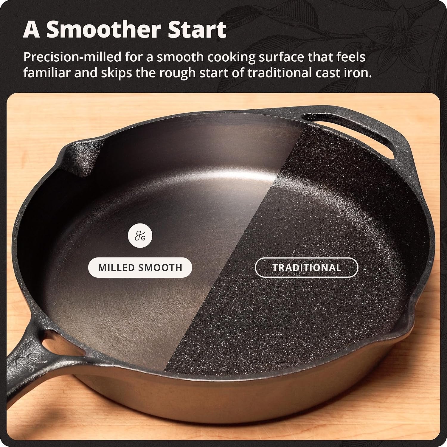 12-cast-iron-skillet-smooth-surface-nonstick-like-release-polished-precision-milled-100-organic-flaxseed-oil-no-synthetic-coating-oven-grill-induction-ready-pre-seasoned