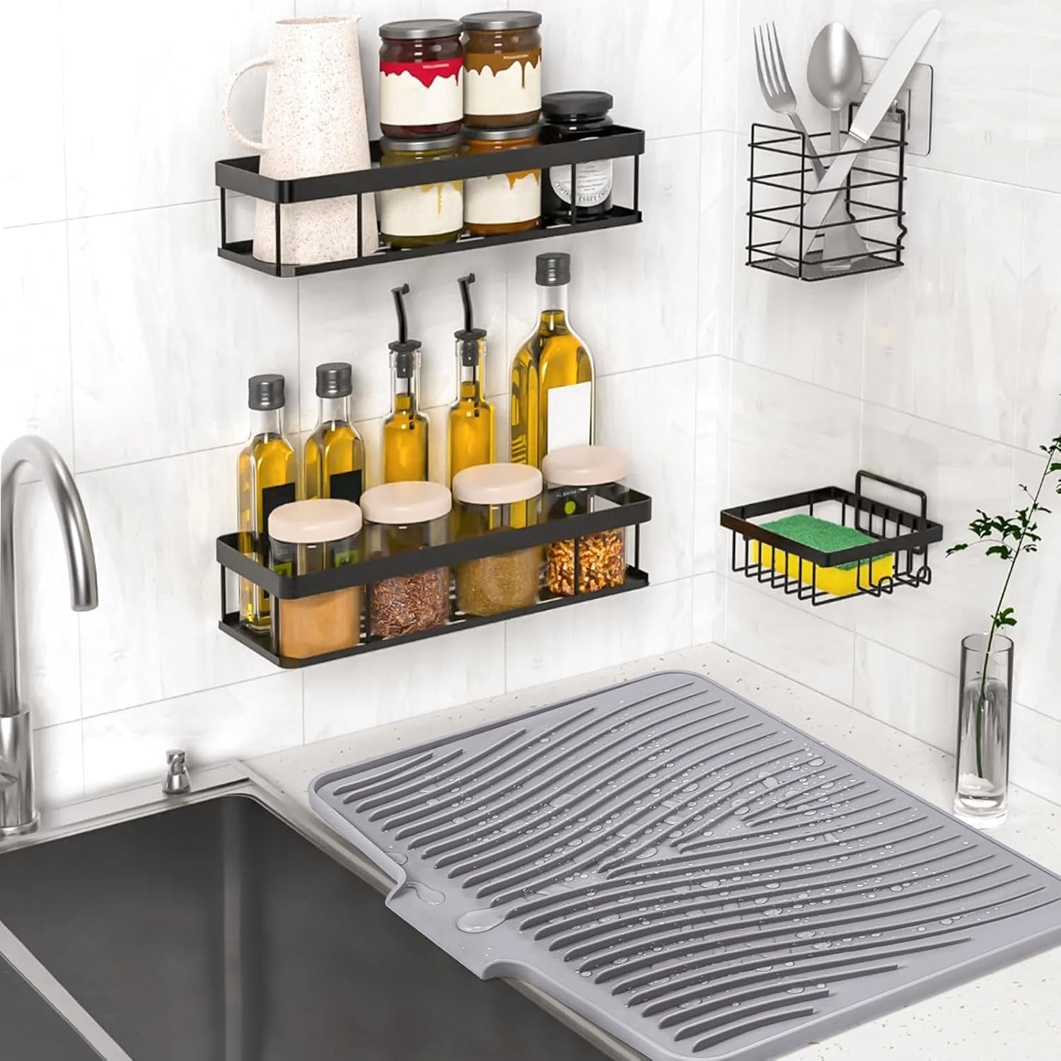 silicone-dish-drying-mat-for-kitchen-counter-grey-1pcs-16-x-12-heat-resistant-non-slip-dish-drain-pad-with-built-in-drain-dishwasher-safe-quick-dry-hangable-roll-up-for-storage