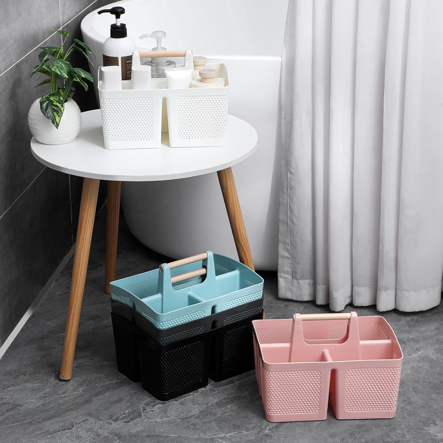 portable-shower-caddy-basket-plastic-cleaning-caddy-organizer-storage-tote-with-handle-for-bathroom-college-dorm-room-essentials-white