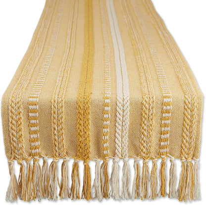 Farmhouse Braided Stripe Table Runner Collection, 15X72 (15X77, Fringe Included), Honey Gold1