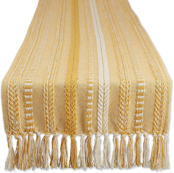 Farmhouse Braided Stripe Table Runner Collection, 15X72 (15X77, Fringe Included), Honey Gold1