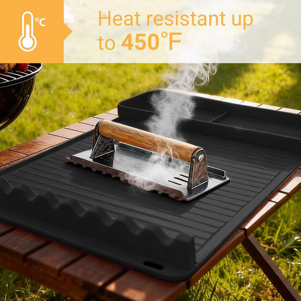 Silicone Grill Mat for Blackstone Griddles & Outdoor Grills - Heat Resistant (450°F) Countertop Protector, Non-Slip Tool Organizer & Grease Catcher, 16X11.5 Inch(Black)5