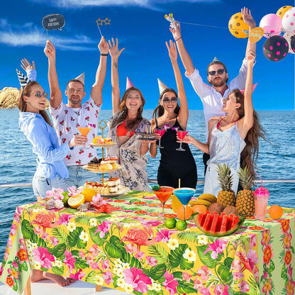 2 Pack Luau Party Decorations - Plastic Tablecloth for Hawaiian Theme Party Decorations | Tropical Summer Beach Pool Birthday Backdrop Favors Supplies5
