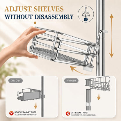 Rustproof Corner Shower Caddy Tension Pole for Bathroom Storage5