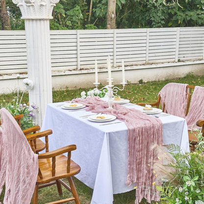 Dusty Pink Table Runner 120 Inches for Birthday Party Home Decor | 2 Pcs Boho Gauze 10FT Cheesecloth Table Runners for Wedding Baby Shower Decorations Summer Garden Farmhouse7