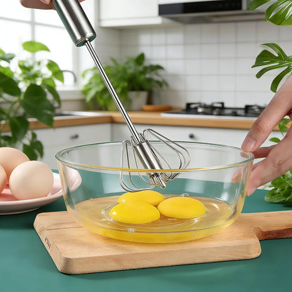 Stainless Steel Semi Automatic Whisk 10.2In Easy to Use Whisk, Versatile Wisker Tool for Cooking, Kitchen Essential Egg Beater for Beating and Stirring Baking, Whisking,3