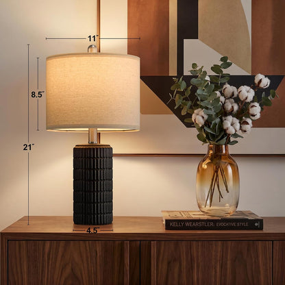 21'' Black Table Lamp with Gift Box, Small for Bedroom, Stone-Like4