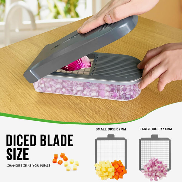 Multifunctional Food Chopper - Onion, Vegetable Slicer Dicer Cutter, Potato Cutter - Veggie Chopper with Container (4 in 1, Grey)4