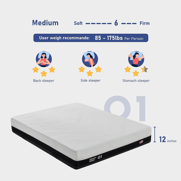 King Memory Foam Mattress - 12 Inch Size Mattress Gel Memory Foam Mattress in a Box, Extra Spinal Alignment for Back Pain Relief & Motion Isolation Cool Night Sleep - Certipur-Us, Made in USA9
