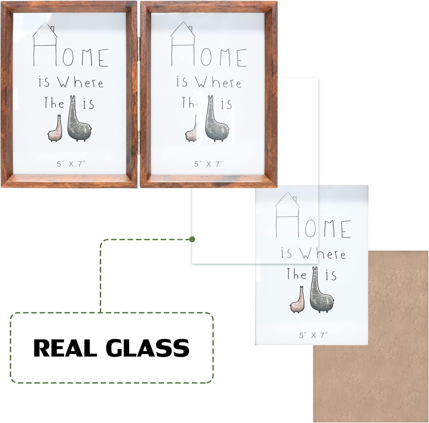 5x7-double-picture-frame-rustic-brown-wooden-photo-frame