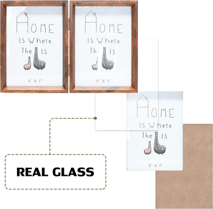 5X7 Double Picture Frame Rustic Brown Wooden Photo Frame3