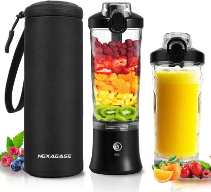 Portable Blender Personal Juicer for Shakes Smoothies with Insulated Sleeve | 20 Oz Electric Protein Shaker Bottle, Travel Lid, USB-C Rechargeable, Mini Small Cordless Blender Cup for Kitchen Travel Gym1