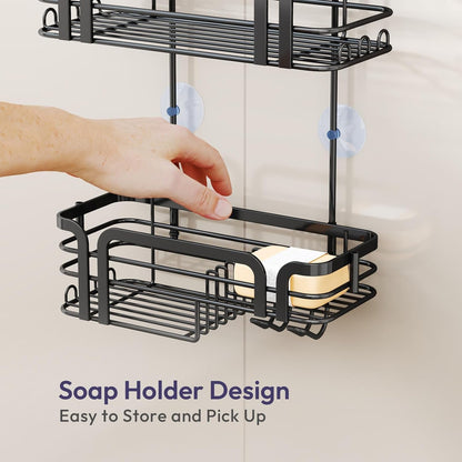 Shower Caddy Hanging Organizer - over the Door Shower Caddy with Soap Holder, 11 Hooks, 2 Installation Ways, Stainless Steel Rustproof Bathroom Organizer, Black5