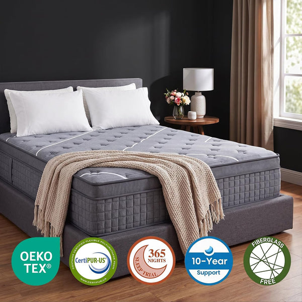 Queen Mattress, 14 Inch Queen Size Mattresses in a Box,Hotel-Level Luxury Upgraded Cooling Gel Memory Foam Upgraded Pocket Springs, Relieve Back Waist Pain, Zoned Support Medium Firm,365-Night Trial8