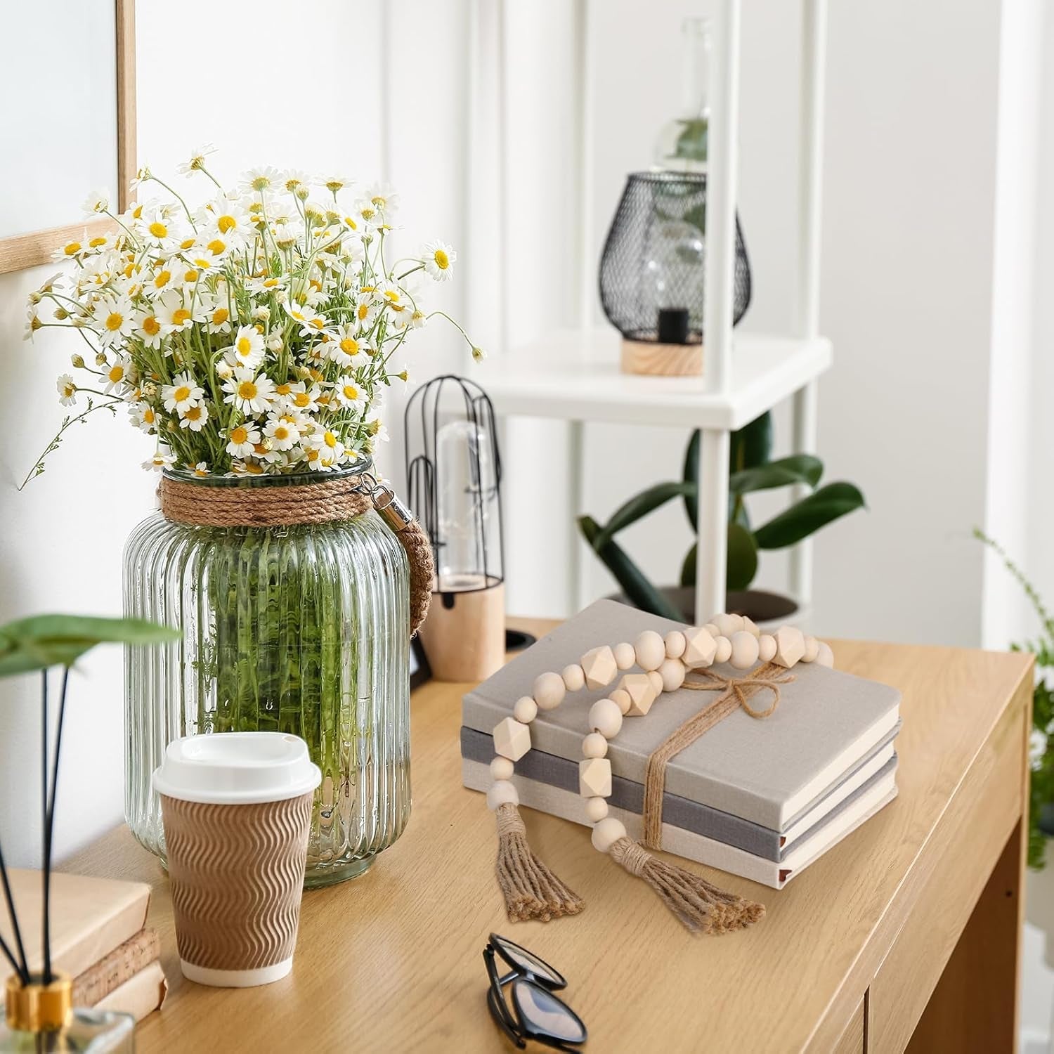 3-pieces-faux-decorative-books-set-for-home-decor-classical-grey-8-5-x-5-7-stacked-linen-notebook-shelves-coffee-table-display-books-with-wood-bead-bookend-gift-for-mantle-living-room