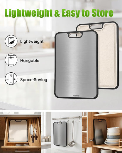 Non Toxic Titanium Cutting Board for Kitchen, Food Grade Titanium Cutting Boards 2 in 1 Double Sides, Non Slip Cutting Mat 15" X 10"3