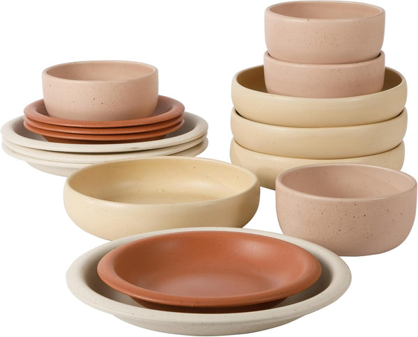 Corsica Clay Dinnerware Set - Stackable Colorful Boho Reactive Glaze Plates and Bowls Set -2 Time Oprah'S Favorite Things Brand- 16 Piece (Service for 4)- Matte Assorted Pottery Colors1
