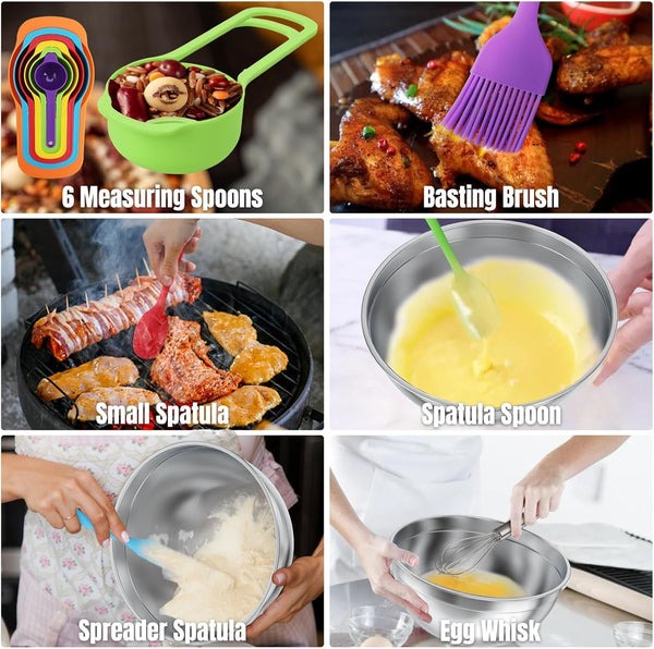 Stainless Steel Mixing Bowls Set with Lids & 3 Grater Attachments, Colorful6