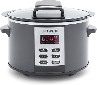 5QT Hinged-Lid, Nonstick PFAS Free Ceramic Slow Cooker, Dishwasher Safe Removeable Crock, 4 Presets Including Delay and Keep Warm, Graphite1