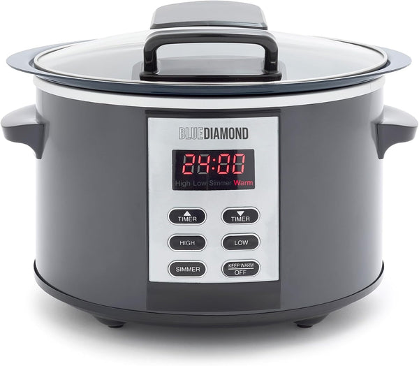 5QT Hinged-Lid, Nonstick PFAS Free Ceramic Slow Cooker, Dishwasher Safe Removeable Crock, 4 Presets Including Delay and Keep Warm, Graphite1